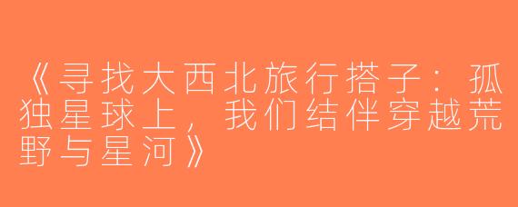 《寻找大西北旅行搭子：孤独星球上，我们结伴穿越荒野与星河》