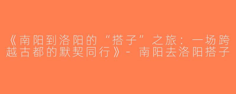 《南阳到洛阳的“搭子”之旅：一场跨越古都的默契同行》-南阳去洛阳搭子
