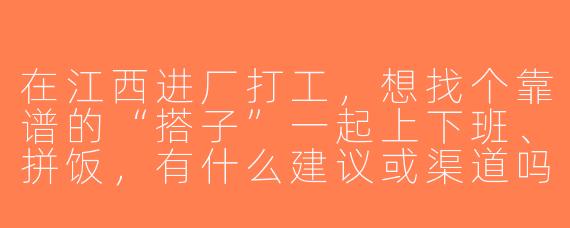 在江西进厂打工，想找个靠谱的“搭子”一起上下班、拼饭，有什么建议或渠道吗？