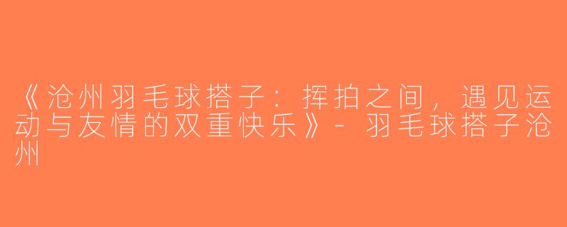 《沧州羽毛球搭子：挥拍之间，遇见运动与友情的双重快乐》-羽毛球搭子沧州