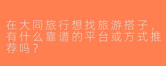 在大同旅行想找旅游搭子，有什么靠谱的平台或方式推荐吗？