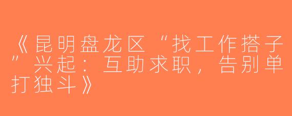《昆明盘龙区“找工作搭子”兴起：互助求职，告别单打独斗》
