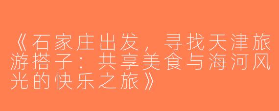 《石家庄出发，寻找天津旅游搭子：共享美食与海河风光的快乐之旅》