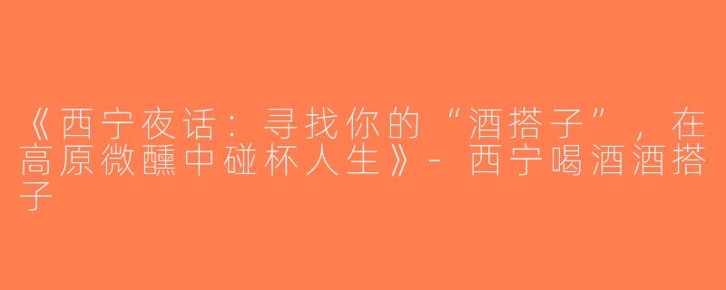 《西宁夜话：寻找你的“酒搭子”，在高原微醺中碰杯人生》-西宁喝酒酒搭子
