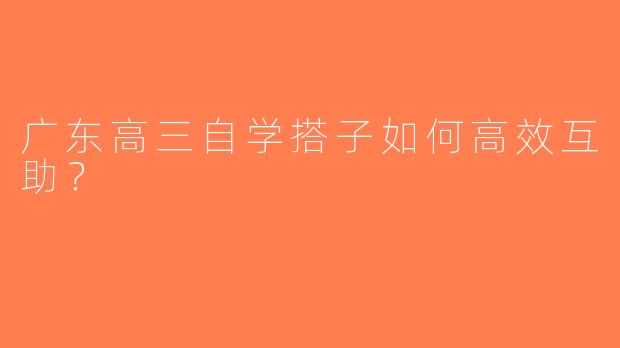 广东高三自学搭子如何高效互助？
