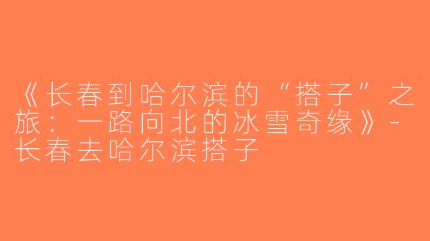 《长春到哈尔滨的“搭子”之旅：一路向北的冰雪奇缘》-长春去哈尔滨搭子