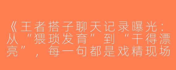 《王者搭子聊天记录曝光：从“猥琐发育”到“干得漂亮”，每一句都是戏精现场！》