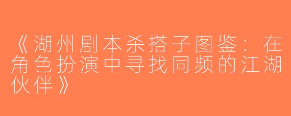 《湖州剧本杀搭子图鉴：在角色扮演中寻找同频的江湖伙伴》