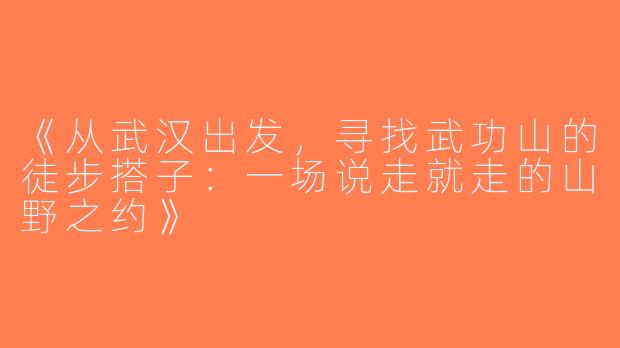 《从武汉出发，寻找武功山的徒步搭子：一场说走就走的山野之约》