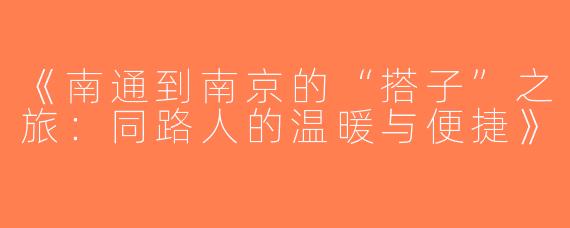 《南通到南京的“搭子”之旅：同路人的温暖与便捷》