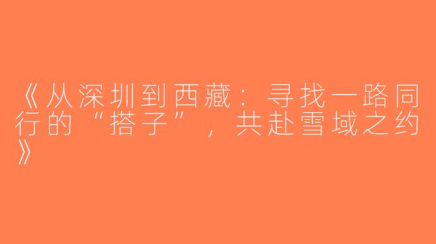 《从深圳到西藏：寻找一路同行的“搭子”，共赴雪域之约》