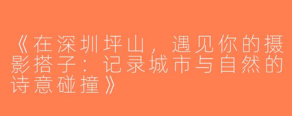 《在深圳坪山，遇见你的摄影搭子：记录城市与自然的诗意碰撞》