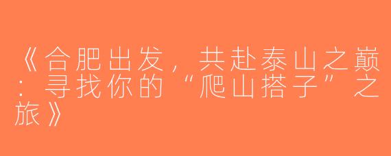 《合肥出发，共赴泰山之巅：寻找你的“爬山搭子”之旅》