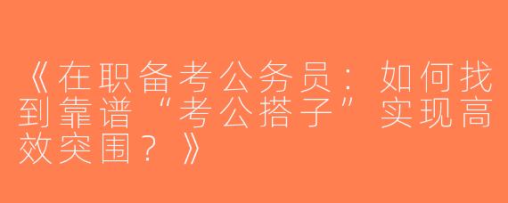《在职备考公务员：如何找到靠谱“考公搭子”实现高效突围？》