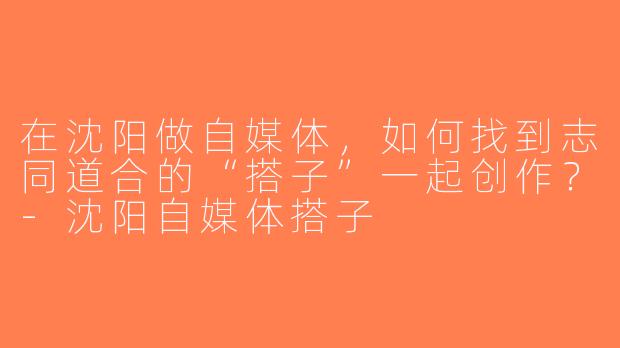在沈阳做自媒体，如何找到志同道合的“搭子”一起创作？-沈阳自媒体搭子
