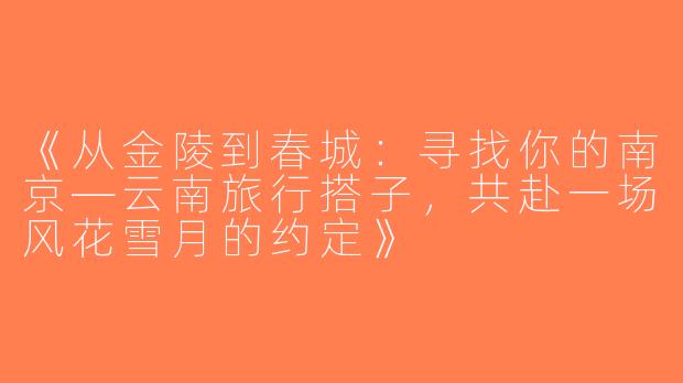 《从金陵到春城：寻找你的南京—云南旅行搭子，共赴一场风花雪月的约定》