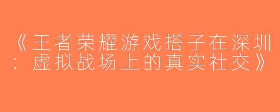 《王者荣耀游戏搭子在深圳：虚拟战场上的真实社交》