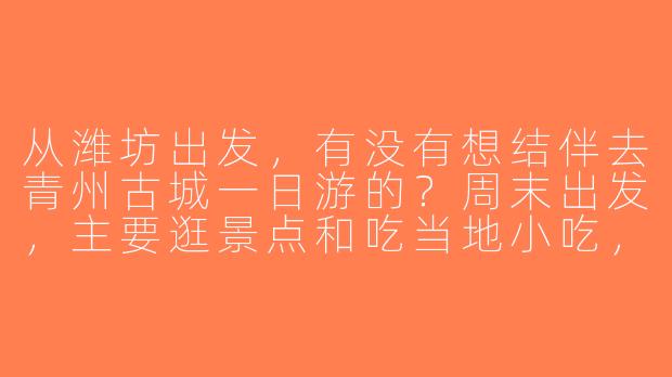 从潍坊出发，有没有想结伴去青州古城一日游的？周末出发，主要逛景点和吃当地小吃，AA制，求性格随和的旅游搭子~-潍坊出发旅游搭子