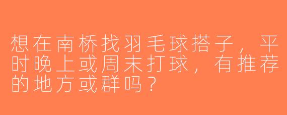 想在南桥找羽毛球搭子，平时晚上或周末打球，有推荐的地方或群吗？