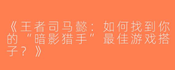 《王者司马懿：如何找到你的“暗影猎手”最佳游戏搭子？》