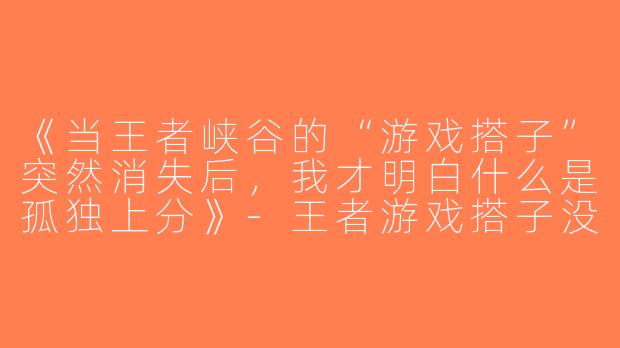 《当王者峡谷的“游戏搭子”突然消失后，我才明白什么是孤独上分》-王者游戏搭子没了