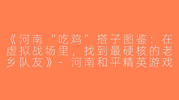《河南“吃鸡”搭子图鉴：在虚拟战场里，找到最硬核的老乡队友》-河南和平精英游戏搭子
