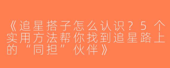 《追星搭子怎么认识？5个实用方法帮你找到追星路上的“同担”伙伴》