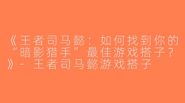 《王者司马懿：如何找到你的“暗影猎手”最佳游戏搭子？》-王者司马懿游戏搭子