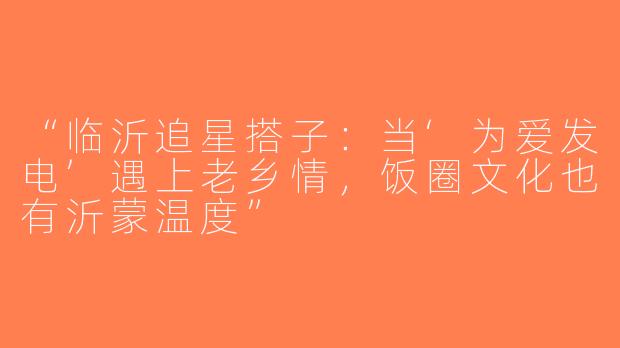 “临沂追星搭子：当‘为爱发电’遇上老乡情，饭圈文化也有沂蒙温度”