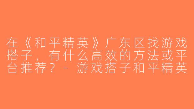 在《和平精英》广东区找游戏搭子，有什么高效的方法或平台推荐？-游戏搭子和平精英广东