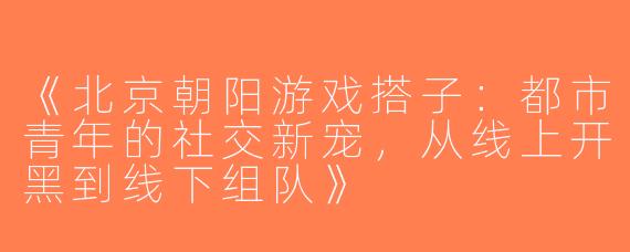《北京朝阳游戏搭子：都市青年的社交新宠，从线上开黑到线下组队》