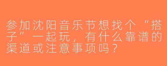 参加沈阳音乐节想找个“搭子”一起玩，有什么靠谱的渠道或注意事项吗？