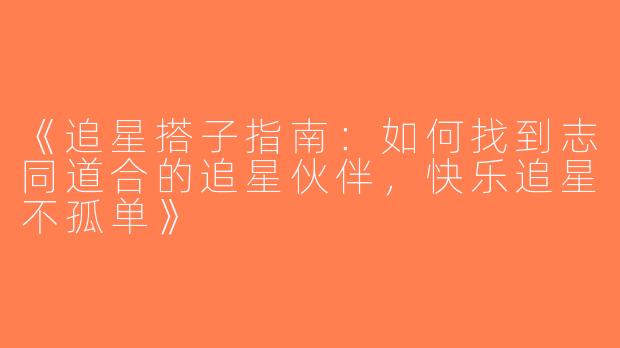 《追星搭子指南：如何找到志同道合的追星伙伴，快乐追星不孤单》