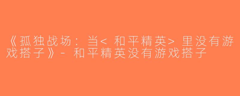《孤独战场：当<和平精英>里没有游戏搭子》-和平精英没有游戏搭子