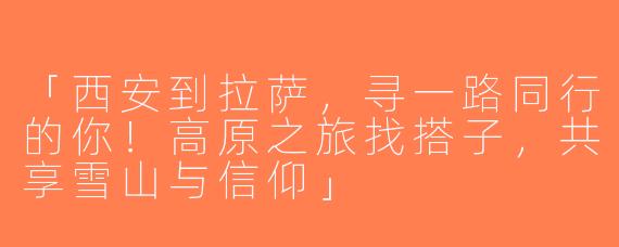 「西安到拉萨，寻一路同行的你！高原之旅找搭子，共享雪山与信仰」
