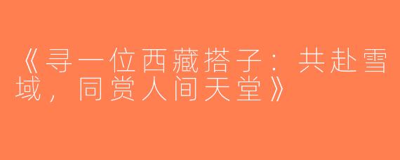 《寻一位西藏搭子：共赴雪域，同赏人间天堂》