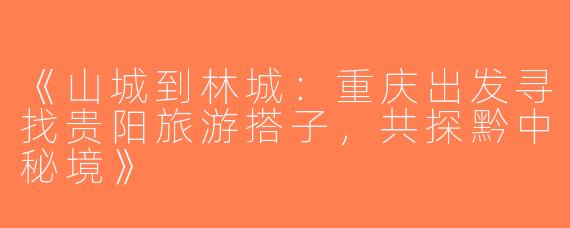 《山城到林城：重庆出发寻找贵阳旅游搭子，共探黔中秘境》