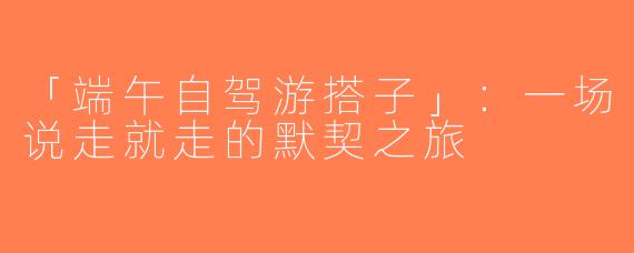 「端午自驾游搭子」：一场说走就走的默契之旅
