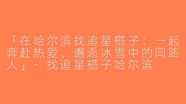 「在哈尔滨找追星搭子：一起奔赴热爱，邂逅冰雪中的同路人」-找追星搭子哈尔滨