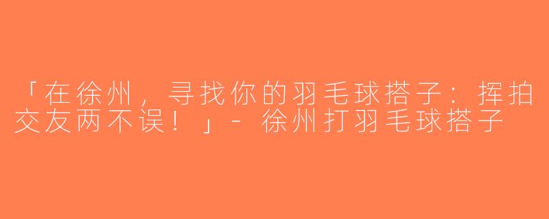 「在徐州，寻找你的羽毛球搭子：挥拍交友两不误！」-徐州打羽毛球搭子