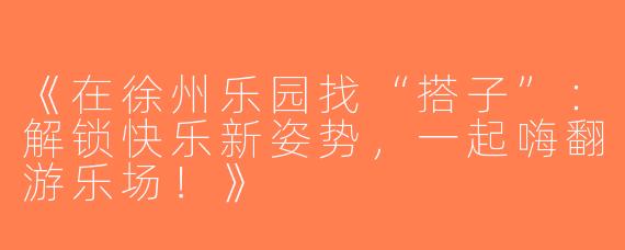 《在徐州乐园找“搭子”：解锁快乐新姿势，一起嗨翻游乐场！》
