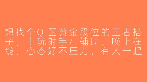想找个Q区黄金段位的王者搭子，主玩射手/辅助，晚上在线，心态好不压力，有人一起吗？