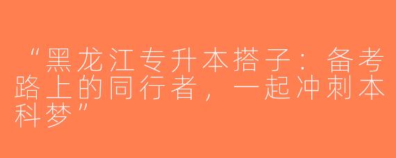 “黑龙江专升本搭子：备考路上的同行者，一起冲刺本科梦”