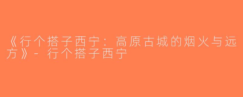 《行个搭子西宁：高原古城的烟火与远方》-行个搭子西宁