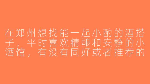 在郑州想找能一起小酌的酒搭子，平时喜欢精酿和安静的小酒馆，有没有同好或者推荐的地方？-寻郑州酒搭子