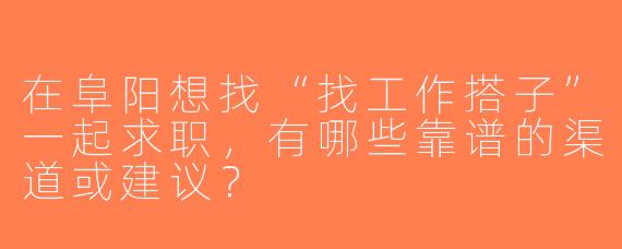 在阜阳想找“找工作搭子”一起求职，有哪些靠谱的渠道或建议？