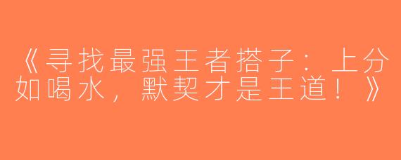 《寻找最强王者搭子：上分如喝水，默契才是王道！》
