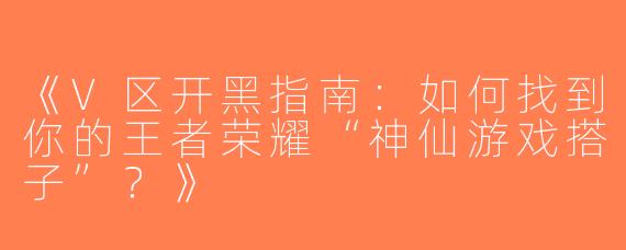《V区开黑指南：如何找到你的王者荣耀“神仙游戏搭子”？》