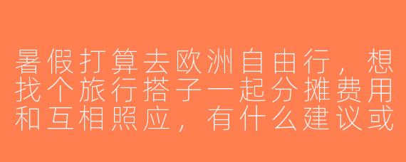暑假打算去欧洲自由行，想找个旅行搭子一起分摊费用和互相照应，有什么建议或注意事项吗？