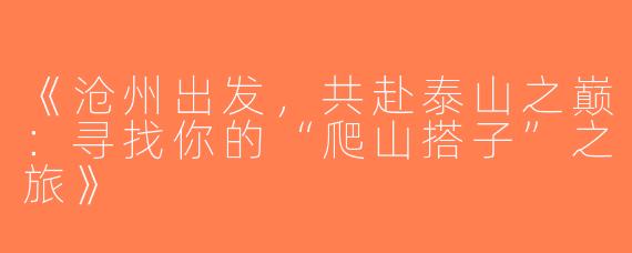《沧州出发，共赴泰山之巅：寻找你的“爬山搭子”之旅》